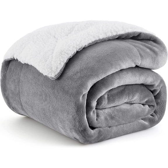 Sherpa Fleece Throw Blanket for Couch - Thick and Warm, Soft Fuzzy Plush Throw Blanket for Winter, Light Grey, 50x60 Inches