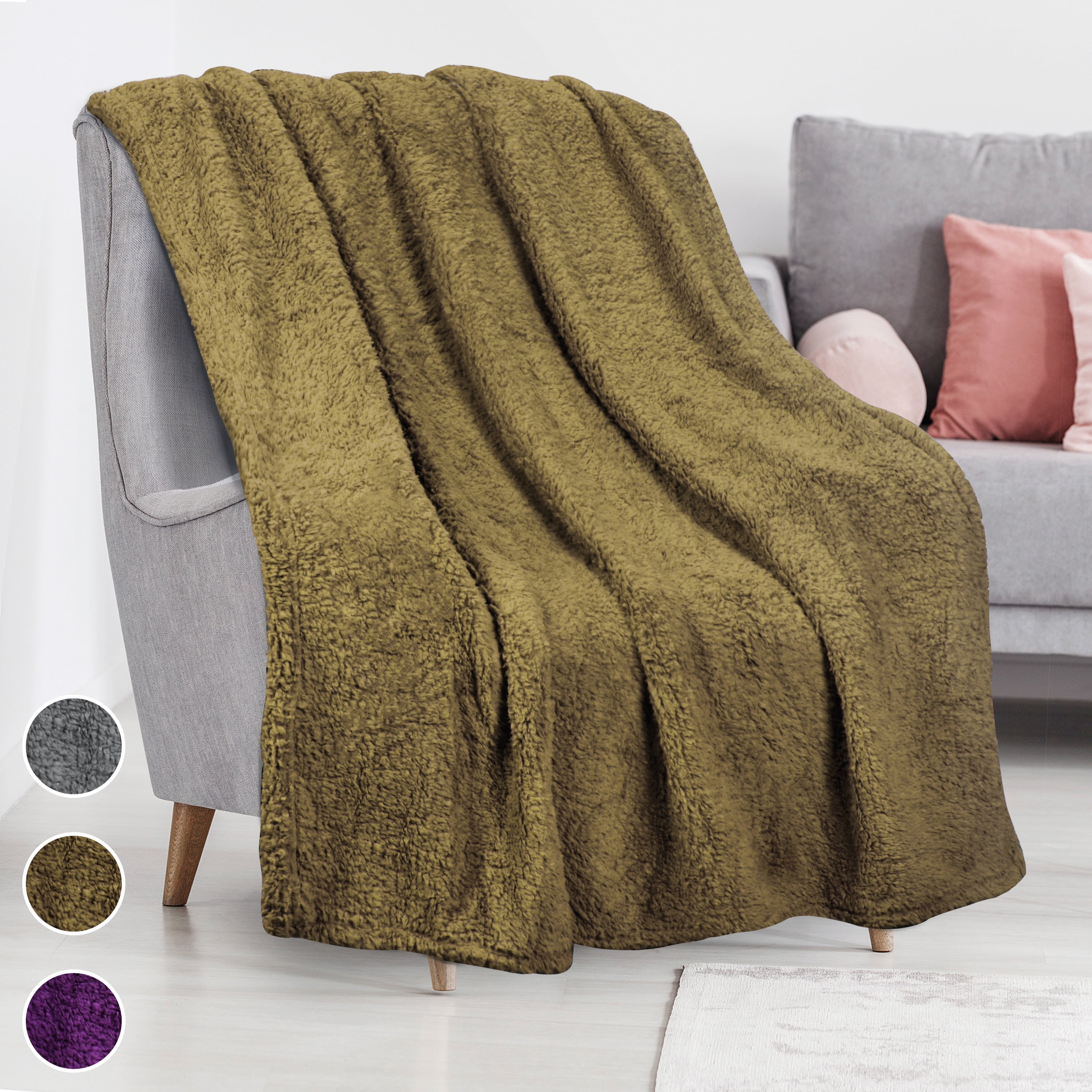 Green Sherpa Fleece Reversible Boys' Throw Blanket, 50"x60"