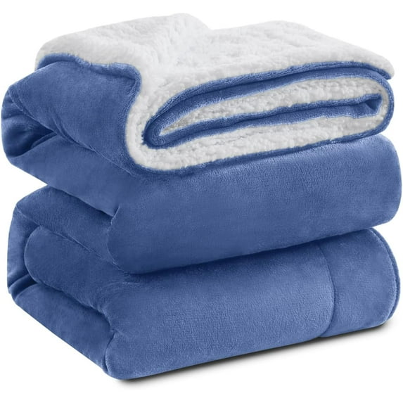 Sherpa Fleece Twin Size Blanket for Bed - Extra Warm and Heavy Thick Blankets for Winter, Super Soft 500GSM Plush Blanket, 66"X 90" Washed Blue
