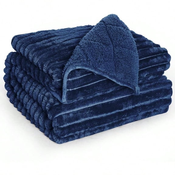 Sherpa Fleece Weighted Blanket with 3D Ribbed Stripes 15 lbs Soft Flannel Heavy Throw Blanket for Couch Bed Sofa Heavy Thick Blankets with Glass Beads Comfort for Cozy Evenings 60 x 80