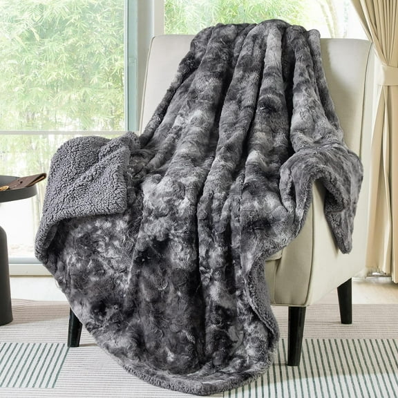 Sherpa Fluffy Throw Blanket - Fleece Soft Warm and Cozy Throw for Women, Plush & Fuzzy Faux Fur Blanket for Couch, Sofa and Bed Decor, Tie Dye Design, Grey, 50x60 Inches