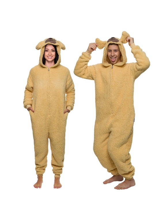 Sherpa Golden Retriever One Piece - Plush Adult Animal Dog Costume Jumpsuit by FUNZIEZ! (Beige, Small)