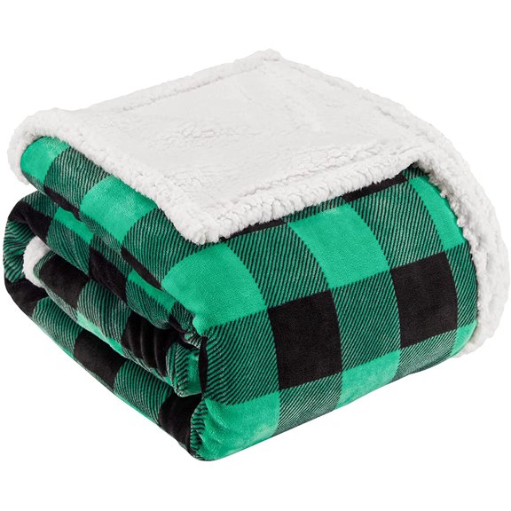 Sherpa Green and Black Buffalo Plaid Christmas Twin Blanket 60" X 70", Fuzzy Fluffy Soft Cozy Blanket, Fleece Flannel Plush Microfiber Blanket for Couch Bed Sofa (Green and Black)