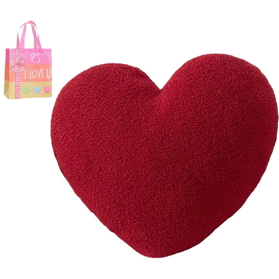 Sherpa Heart Pillow, Red Plush Valentine‘s Day Gift - Cozy Decorative Throw for Bedroom, Living Room, Dorm(XX)