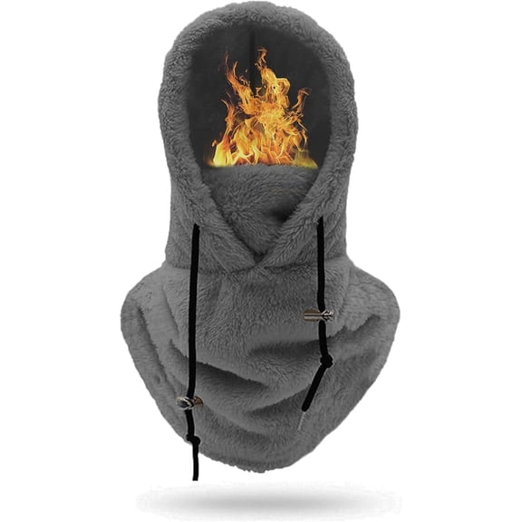 Sherpa Hood Ski Mask, Wind-Resistant Winter Face Mask, Warm Face Cover Hat Cap Scarf, Cold Windproof Mask Adjustable