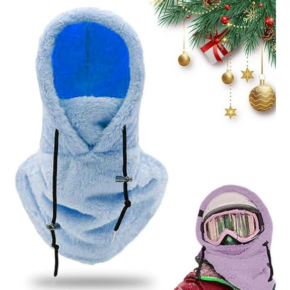 Hood Ski Mask,Winter Fleece Hood Ski Mask for Women Men,Drawstring Face Cover Hat Coldproof Warm Cap Scarf