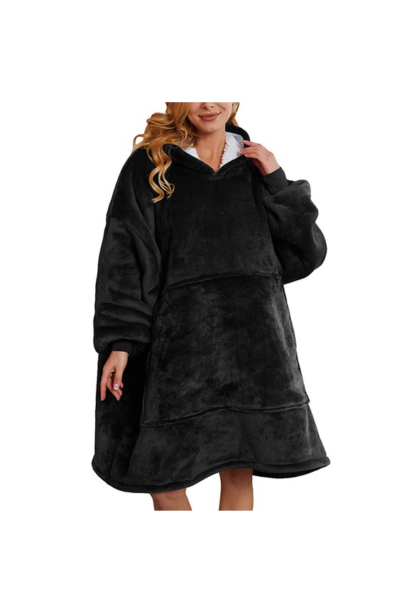 Sherpa Hoodie Sweatshirt Blanket, Plush Pullover Blanket With Hood, Oversized Hoodie Hoodie Ladies Fashion Hoodie Black