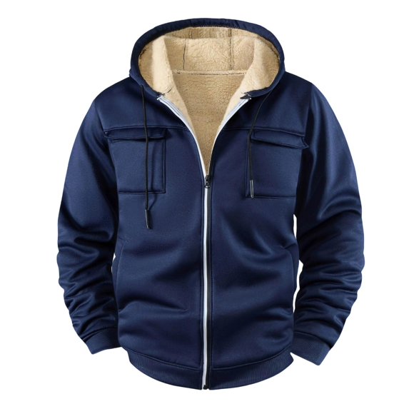Sherpa Hoodie for Men Fleece Lined Full Zip Winter Hooded Sweatshirt Warm Thick Outdoor Jackets Outwear with Pockets