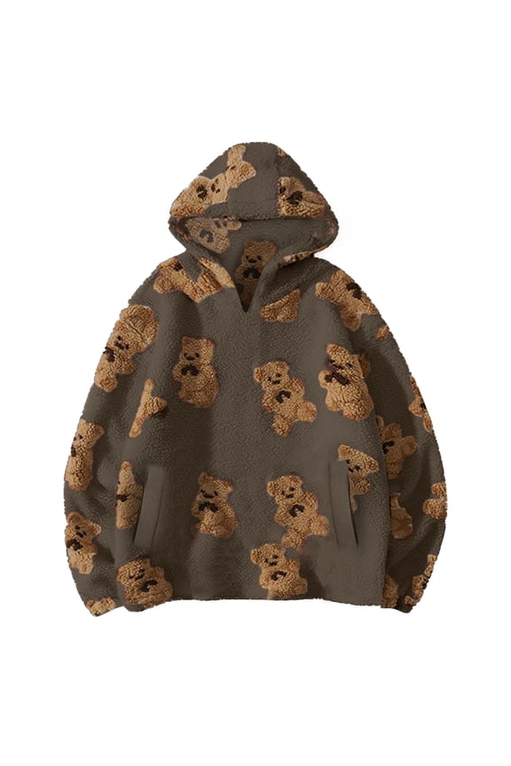 Sherpa Hoodies Womens Cute Bear Plush Pajama Tops Soft Fluffy Fleece Warm Sweatshirts Cozy Fuzzy Lounge Sleepwear