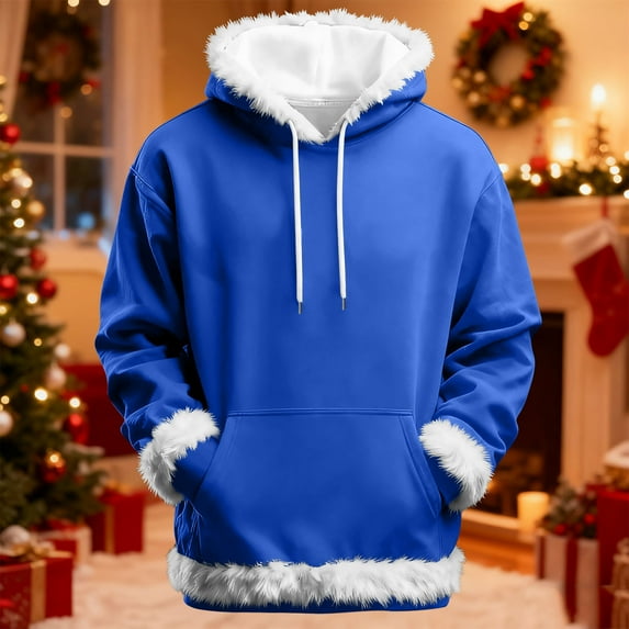 Sherpa Hoodies for Men with Front Pocket Fleece Lined Sweatshirts Mens Trendy Solid Color Long Sleeve Pullover Thermal Warm Christmas Hoodie Tops