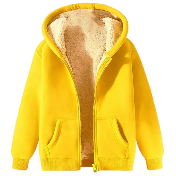 Sherpa Jacket Comdrip Womens Winter Daily Solid Zipper Neck Long Sleeve Pockets Sweatshirt Tops Warm Jacket Womens Sherpa Jacket Yellow M