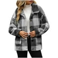 thumbnail image 1 of Sherpa Jacket For Women Fall Winter Fuzzy Fleece Coats Plaid Button Down Shacket Casual Warm Teddy Outwear with Pockets, 1 of 5