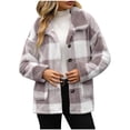 thumbnail image 1 of Sherpa Jacket For Women Fall Winter Fuzzy Fleece Coats Plaid Button Down Shacket Casual Warm Teddy Outwear with Pockets, 1 of 5