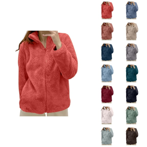 Sherpa Jacket Women 2026 Trendy Thick Warm Long Sleeve Stand Collar Full Zip Up Winter Coat Outerwear