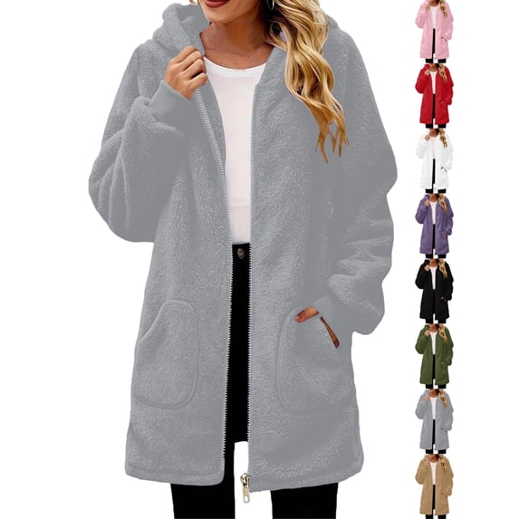 Fleece Jacket Women Cozy Oversized Warm Hooded Zipped Coat for Fall Winter Outdoor Lounge