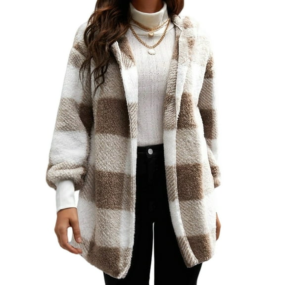 Sherpa Jacket Women Fuzzy Fleece Winter Coats for Women Shackets Fashion Casual Warm Gingham Teddy Coat