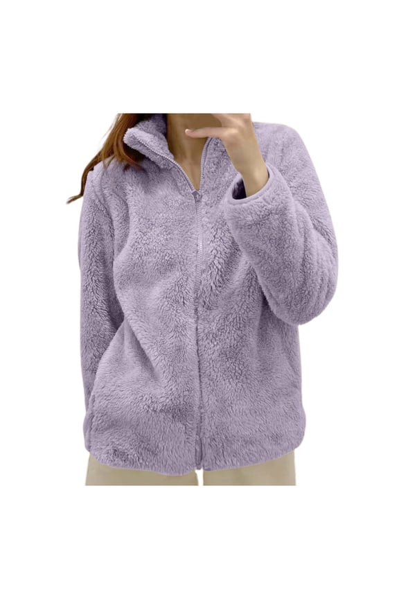 Sherpa Jacket Women Fuzzy Zip Up Stand Collar Long Sleeve Teddy Jackets Cozy Fluffy Sweater Coats Fall Warm Outerwear