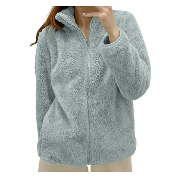 Sherpa Jacket Women Lightweight Fleece Zip Up Jackets Long Sleeve Cozy Soft Fluffy Fuzzy Sweater Coats with Pockets