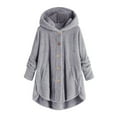 thumbnail image 1 of Sherpa Jacket Women Pullover Women Plus Size Button Plush Tops Hooded Loose Cardigan Wool Coat Winter Jacket Sherpa Outwear, 1 of 5
