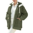 thumbnail image 1 of Sherpa Jacket Women Sevevn Winter Coats For Women Fleece Jacket Hooded Patchwork Cardigan Coat Outerwear With Pocket, 1 of 7