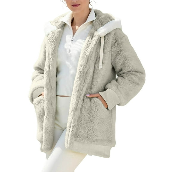 Sherpa Jacket Women Sevevn Winter Coats For Women Fleece Jacket Hooded Patchwork Cardigan Coat Outerwear With Pocket