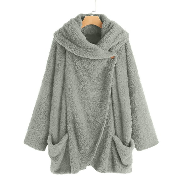 Sherpa Jacket Women Sevevn Women's Fleece Cardigan Solid Color Loose Lapel Long Sleeve Button Cardigan Coat With Pocket