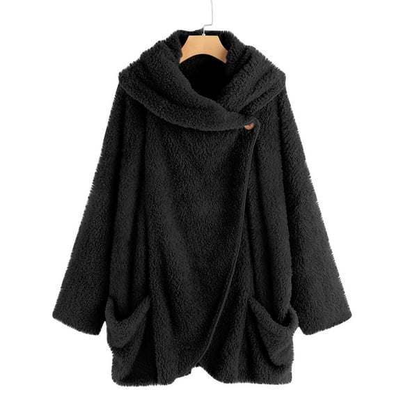Sherpa Jacket Women Sevevn Women's Fleece Cardigan Solid Color Loose Lapel Long Sleeve Button Cardigan Coat With Pocket