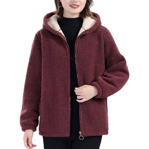 Sherpa Jacket Women Winter Fleece Lined Warm Full Zip Up Hoodies Solid Sweatshirts RD2 XXL