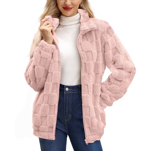 Sherpa Jacket Women, Yigetop Women's Long Sleeve Warm Coat Full Zip Soft Warm Fleece Jacket Fuzzy Fleece Jacket Women Pink L