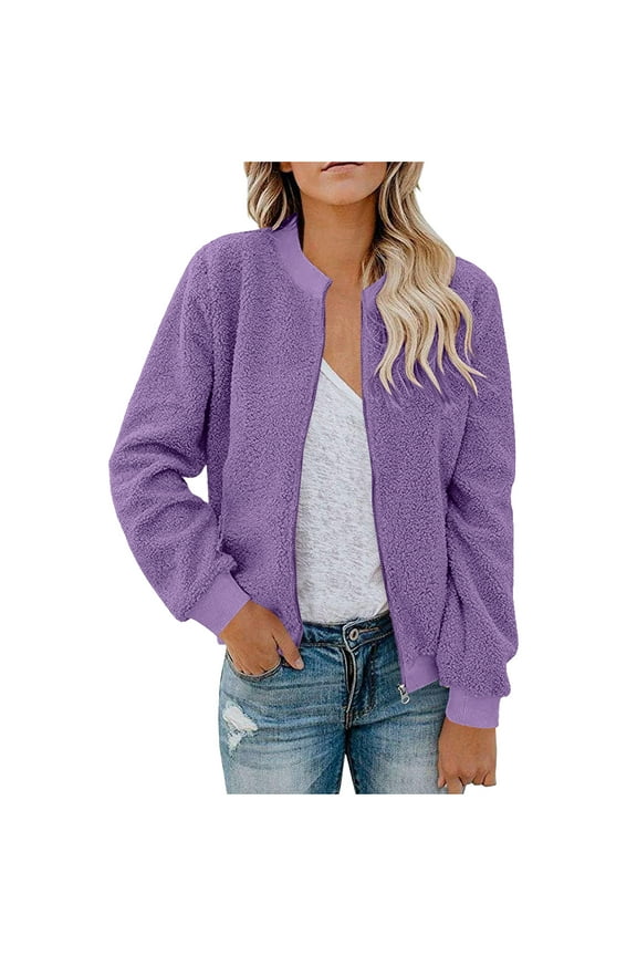 Sherpa Jackets for Juniors Cropped Fall Jacket 2025 Long Sleeve Mock Neck No Hood Bomber Motorcycle Jackets