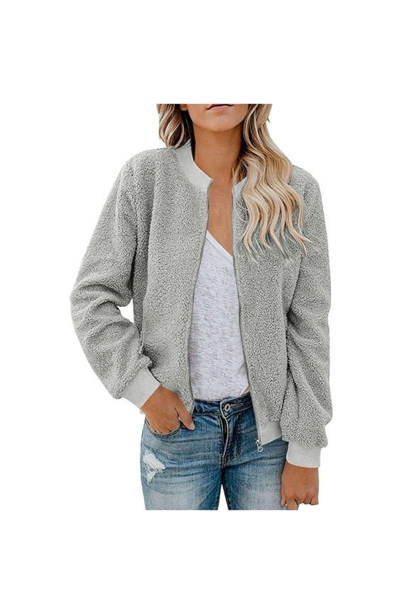 Sherpa Jackets for Juniors Cropped Fall Jacket 2025 Long Sleeve Mock Neck No Hood Bomber Motorcycle Jackets