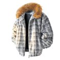 thumbnail image 1 of Sherpa Jackets for Man Plaid Zip Up Long Sleeve Outwear Coats Thickened Insulatedd Coat With Faux Fur Hooded Dark Blue XS, 1 of 4