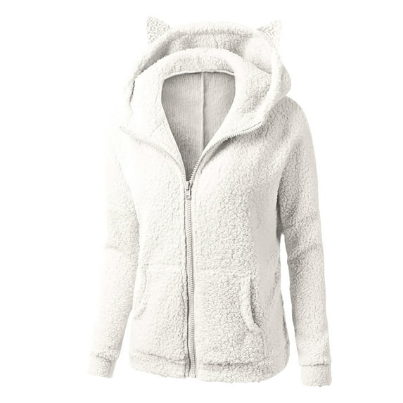 Sherpa Jackets for Women Fleece Zip Up Hoodies Kawaii Cat Ear Sweatshirt Faux Fur Lined Coat with Pocket