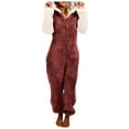 thumbnail image 1 of Sherpa Jumpsuit Fleece Onesie Fuzzy Pajama Zipper Plush Hooded Adult Lined One Piece Contrast Color Sleepwear Loungewear, 1 of 6