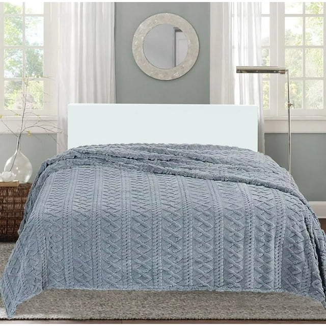 Sherpa Light Grey Embossed Throw Plush Cozy Super Soft Bed Blanket