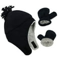 thumbnail image 1 of Sherpa Lined Aviator Hat Toddler Fleece Winter Beanies and Gloves for Baby Trapper Hat Bonnet with Earmuffs Newborn Cold Hats and Mittens for Boys and Girls Black 6-18 Months, 1 of 5