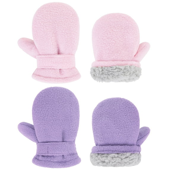 Sherpa Lined Baby Mittens Snow Outdoor Childrens Mittens Thick Warm Kids Gloves for Toddler Girls and Boys Pink & Light Purple 2-4 years
