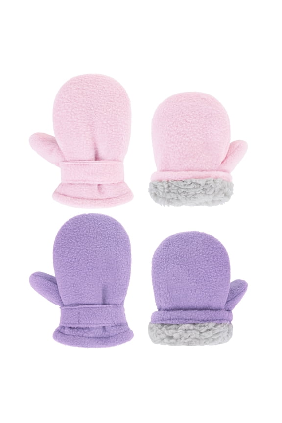 Sherpa Lined Baby Mittens Snow Outdoor Childrens Mittens Thick Warm Kids Gloves for Toddler Girls and Boys Pink & Light Purple 2-4 years