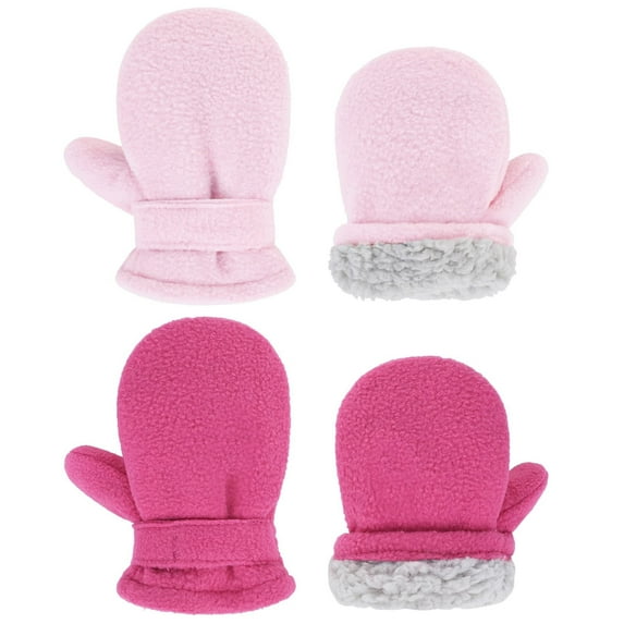Sherpa Lined Baby Mittens Snow Outdoor Childrens Mittens Thick Warm Kids Gloves for Toddler Girls and Boys Rose & Pink 2-4 years