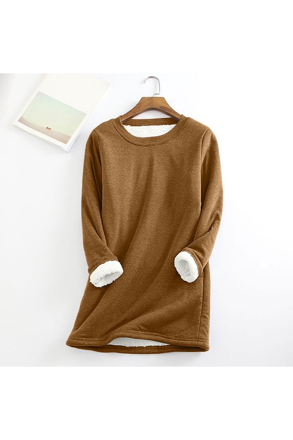 Sherpa Lined Fleece Sweatshirts for Women Winter Warm Fuzzy Pullover Crewneck Soft Thermal Underwear Loungewear