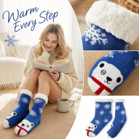 Sherpa Lined Floor Socks For Women Indoor Slipper Socks Plush Fleece Home Socks Non Slip Grip Lounge Cabin Socks (A)