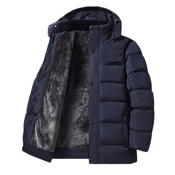 Sherpa Lined Hooded Puffer Jacket for Men Mid Length Thickened Winter Coats Windproof Warm Down Jackets Black 5XL