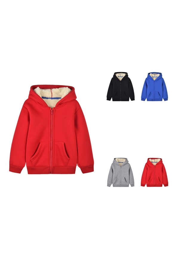 Sherpa-Lined Hooded Pullover Jacket â Warm Winter Outerwear for Big Kids Boys & Girls, Thick Lamb Wool Casual Zip-Up Coat