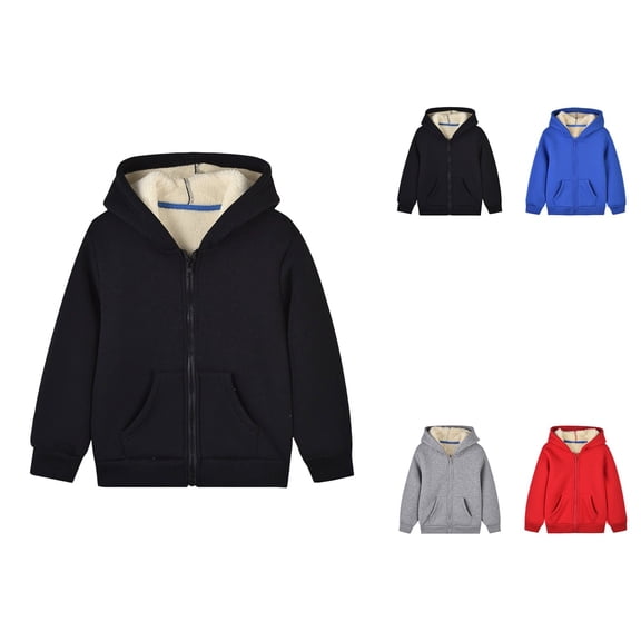 Sherpa-Lined Hooded Pullover Jacket â Warm Winter Outerwear for Big Kids Boys & Girls, Thick Lamb Wool Casual Zip-Up Coat