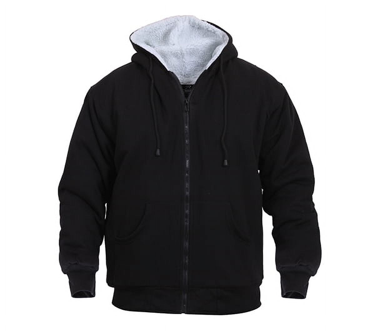 Sherpa Lined Hoodie, Heavy Weight Zippered Sweatshirt Black Large