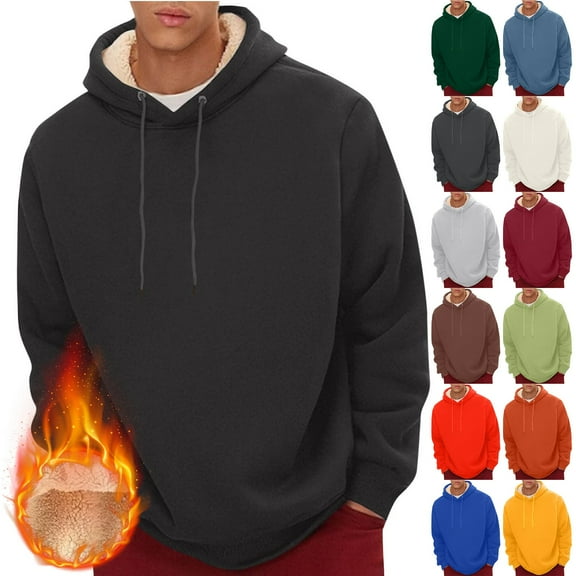 Sherpa Lined Hoodie Men Heavyweight Thick Fleece Pullover Drawstring Hooded Sweatshirt Long Sleeve Warm Winter Clothes Beige XL