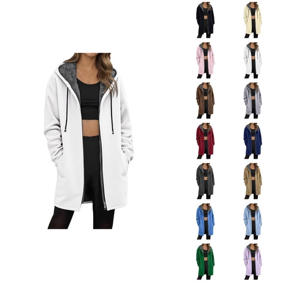 Sherpa Lined Hoodie Women 2026 Winter Casual Long Sleeve Warm Zip Up Long Hoodies for Women Jacket Coat with Pockets