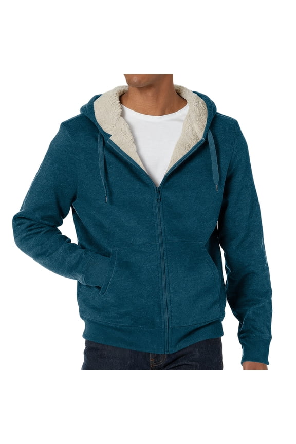Sherpa Lined Hoodies for Men Heavyweight Full Zip up Sweatshirt Thick Fleece Jackets Winter Warm Soft Coats Sweater Blue 3XL