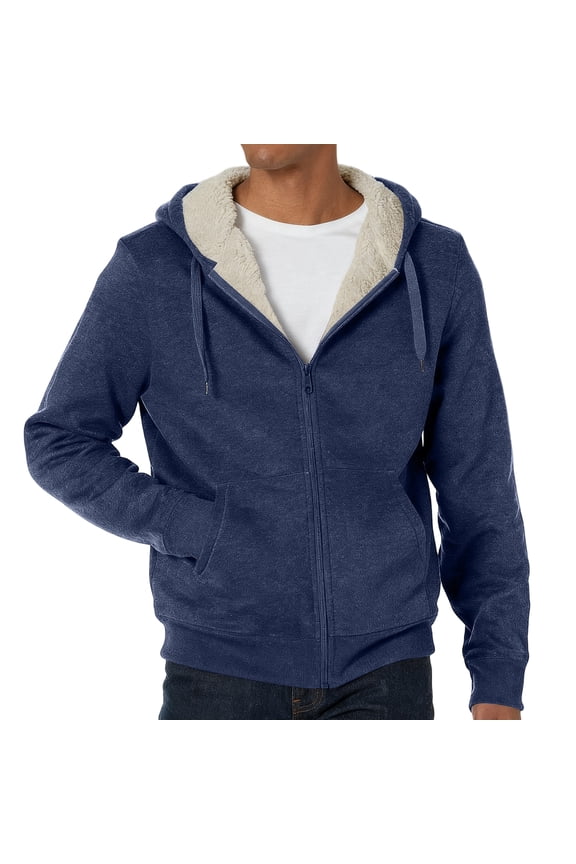Sherpa Lined Hoodies for Men Heavyweight Full Zip up Sweatshirt Thick Fleece Jackets Winter Warm Soft Coats Sweater Navy 3XL