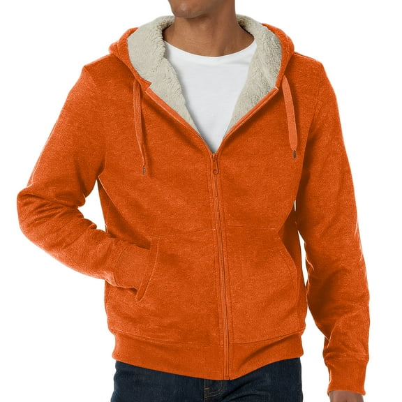 Sherpa Lined Hoodies for Men Heavyweight Full Zip up Sweatshirt Thick Fleece Jackets Winter Warm Soft Coats Sweater Saffron L